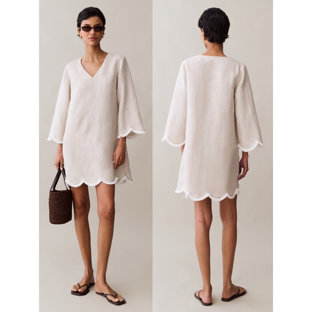 NWT o.p.t Rebekah Linen Scalloped Fringe Hem Mini Dress - Size Medium